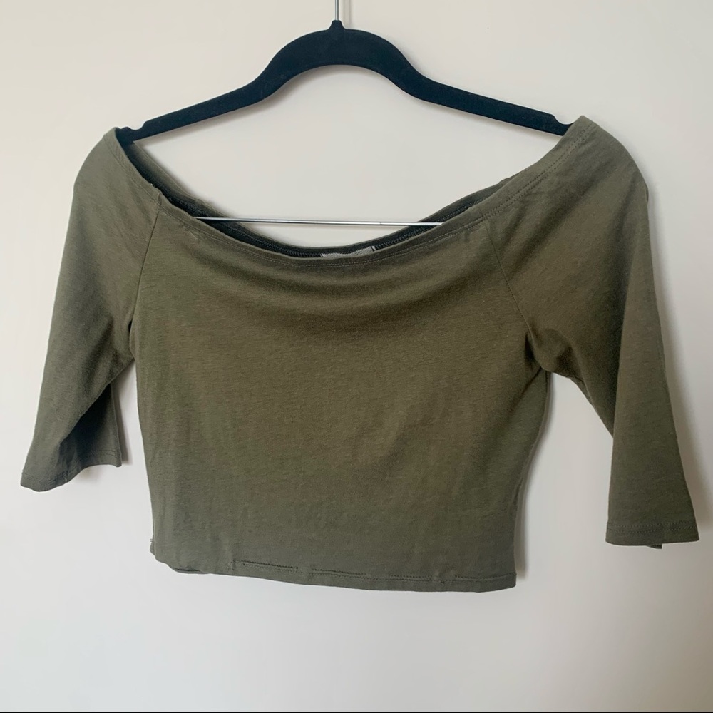 Olive Off-Shoulder Crop Top